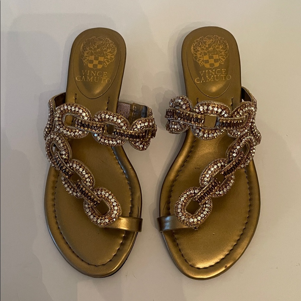 Vince Camuto Gold Chain Crystal Sandals